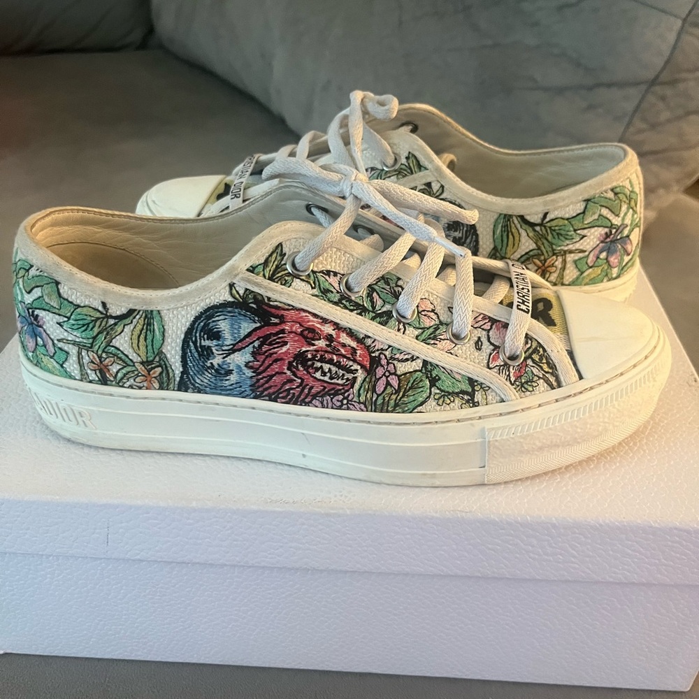 Dior Women's Floral Embroidered Sneakers - White, Green, Red, Blue